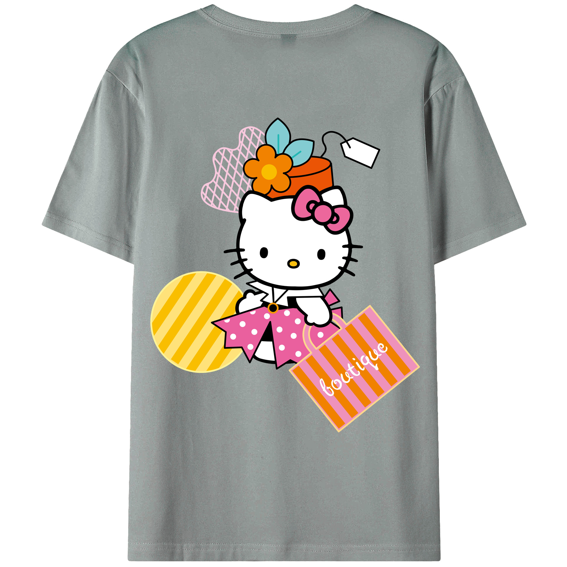 （画像用） Hello Kitty ハローキティ 綿100％ メンズ半袖Tシャツ（バックプリント） 通気性